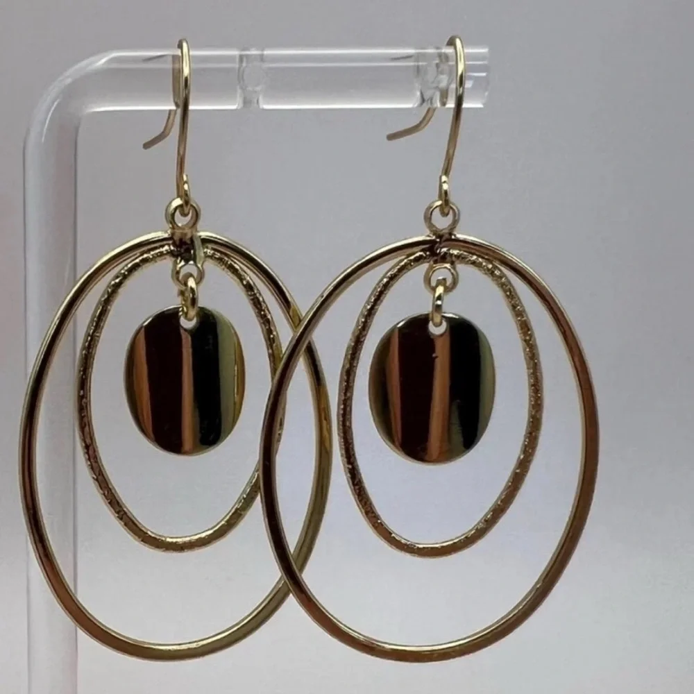 Gold Geometric Earrings with Minimalist Design Double Hoop Earrings Gold Plated